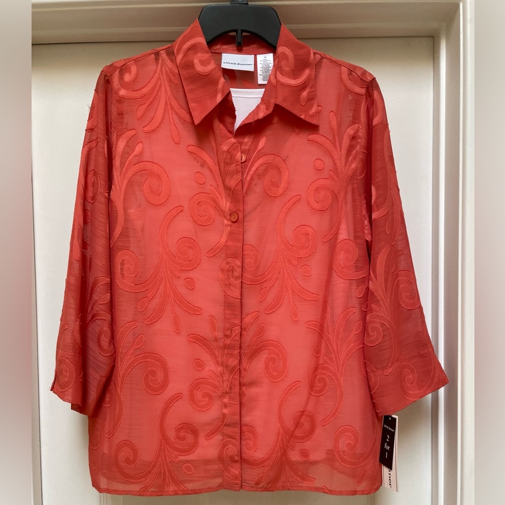 Alfred Dunner NWT Two in One Blouse Tank Tuscan Sunset Tangerine Floral Sz 10